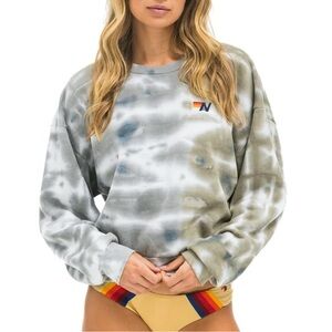 Aviator Nation HAND DYED RELAXED CREW SWEATSHIRT - TIE DYE GREY // OLIVE